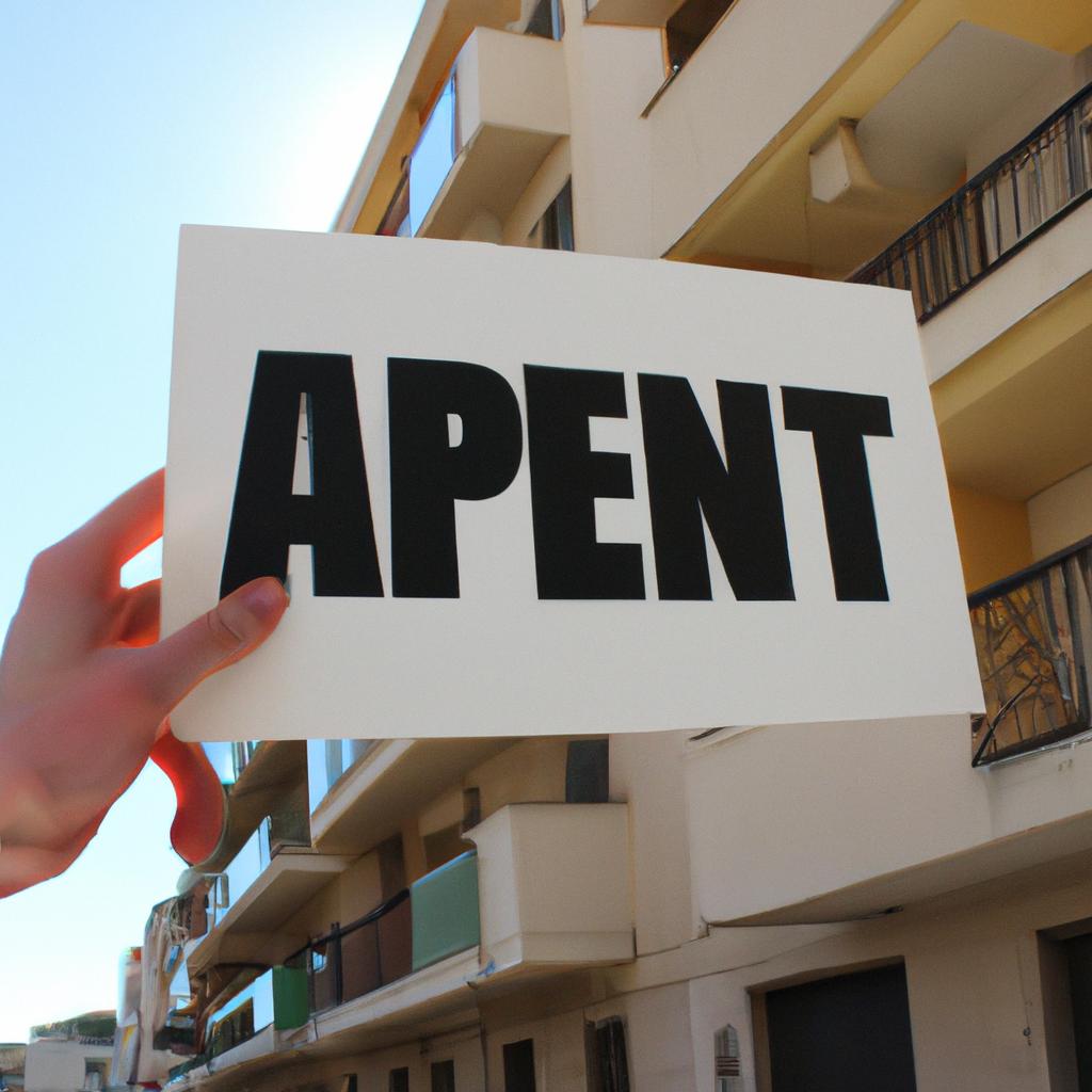 Person holding apartment rental sign